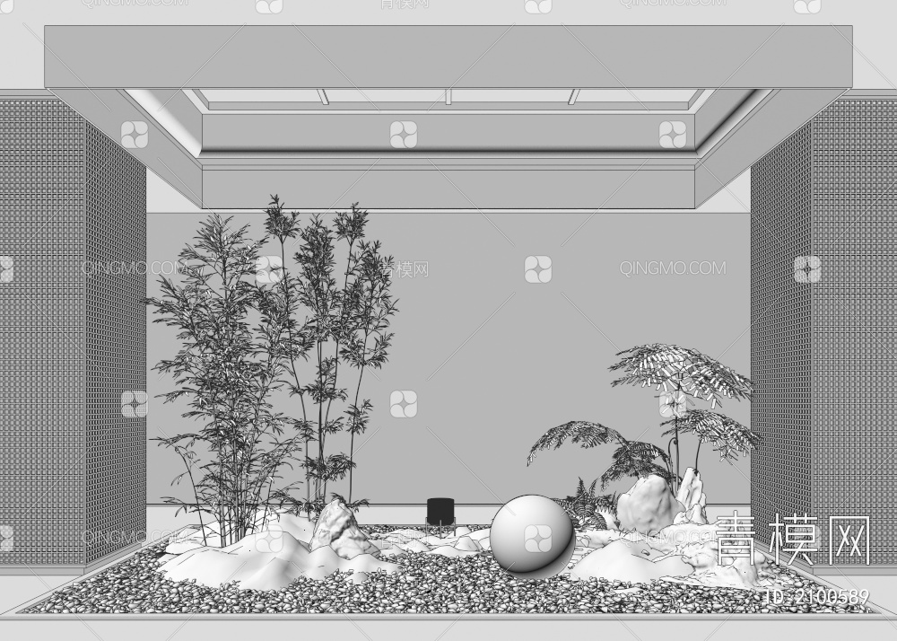 室内景观造景 石头 苔藓植物3D模型下载【ID:2100589】