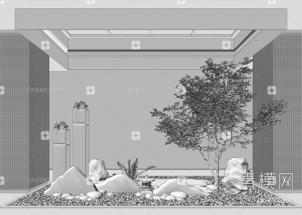 室内景观造景 石头 苔藓植物3D模型下载【ID:2100586】