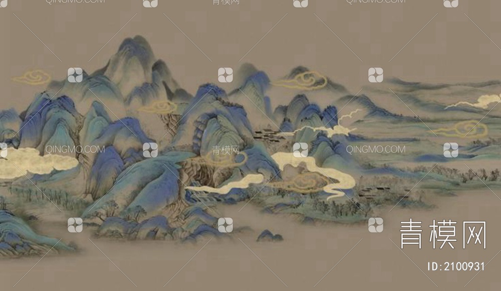 新中式山脉背景壁纸壁布壁画屏风贴图下载【ID:2100931】