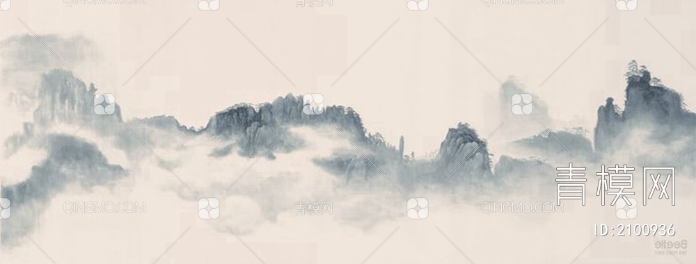 新中式山脉背景壁纸壁布壁画屏风贴图下载【ID:2100936】