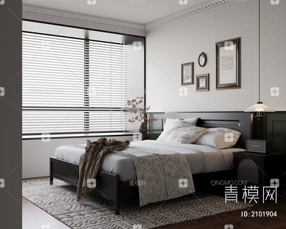 卧室 实木双人床 床头柜3D模型下载【ID:2101904】