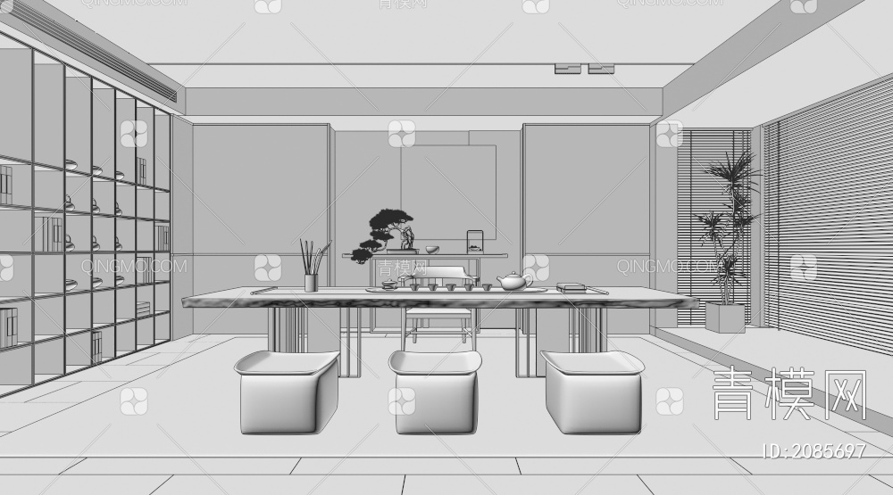 茶室 茶桌椅组合,3D模型下载【ID:2085697】