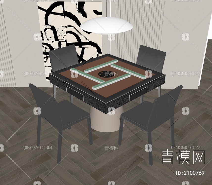 麻将桌椅组合SU模型下载【ID:2100769】