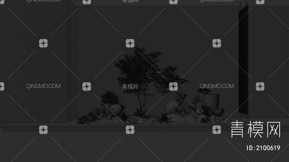 室内景观造景 石头 苔藓植物3D模型下载【ID:2100619】