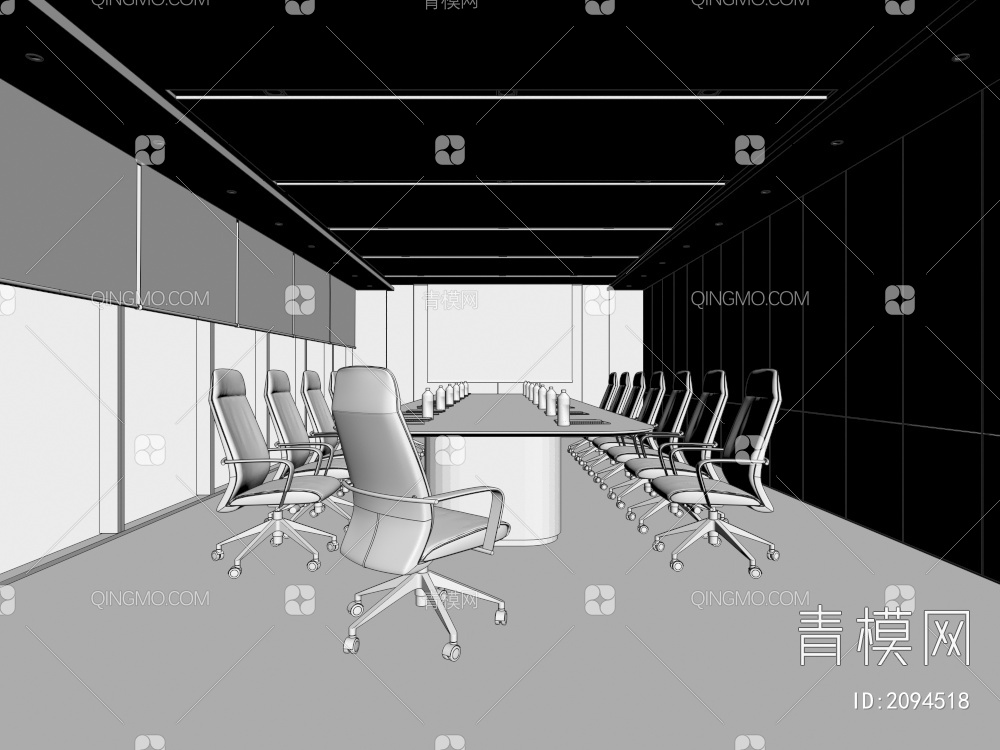 会议室  办公会议室会议厅 会议桌 会议台 会议桌椅3D模型下载【ID:2094518】