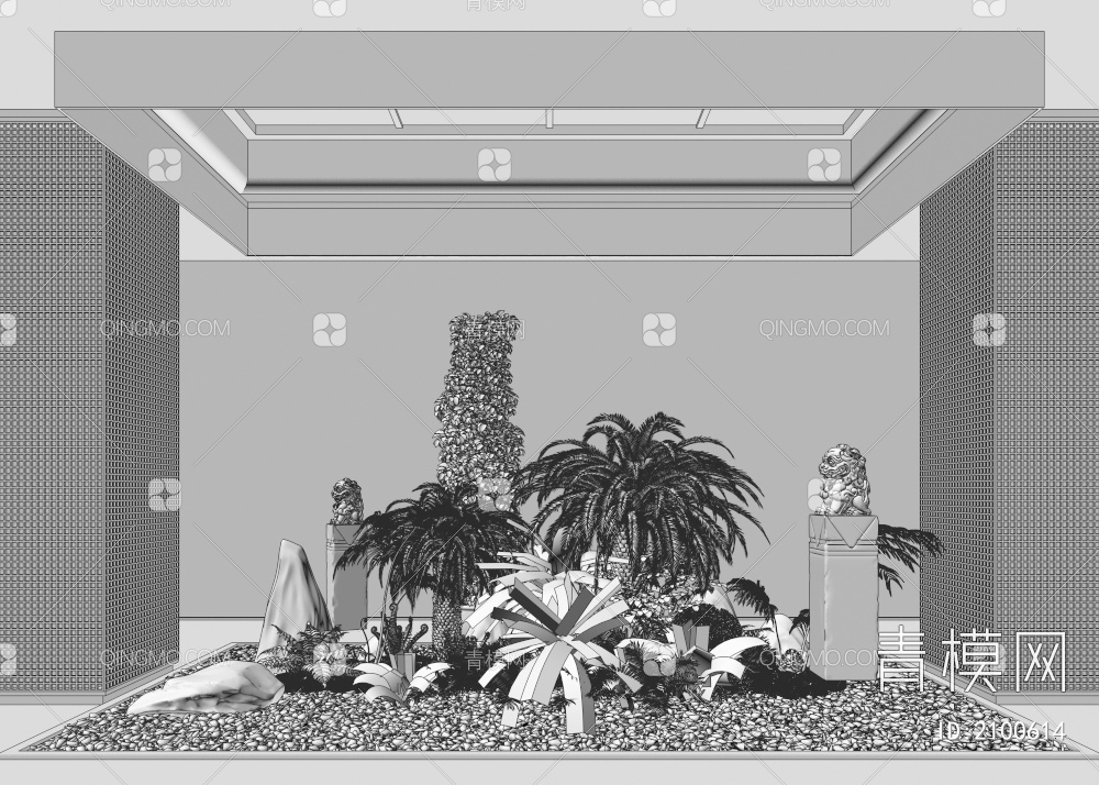 室内景观造景 石头 苔藓植物3D模型下载【ID:2100614】