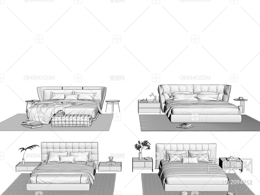 双人床 床头柜3D模型下载【ID:2094762】