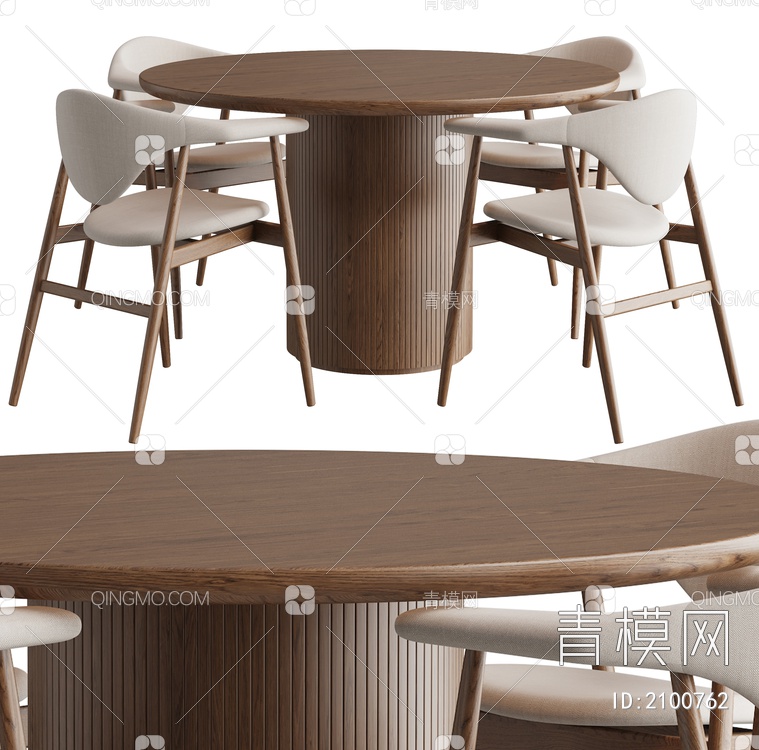 WestElm 餐桌椅组合SU模型下载【ID:2100762】