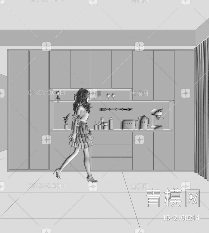 酒柜 橱柜 餐边柜3D模型下载【ID:2100214】