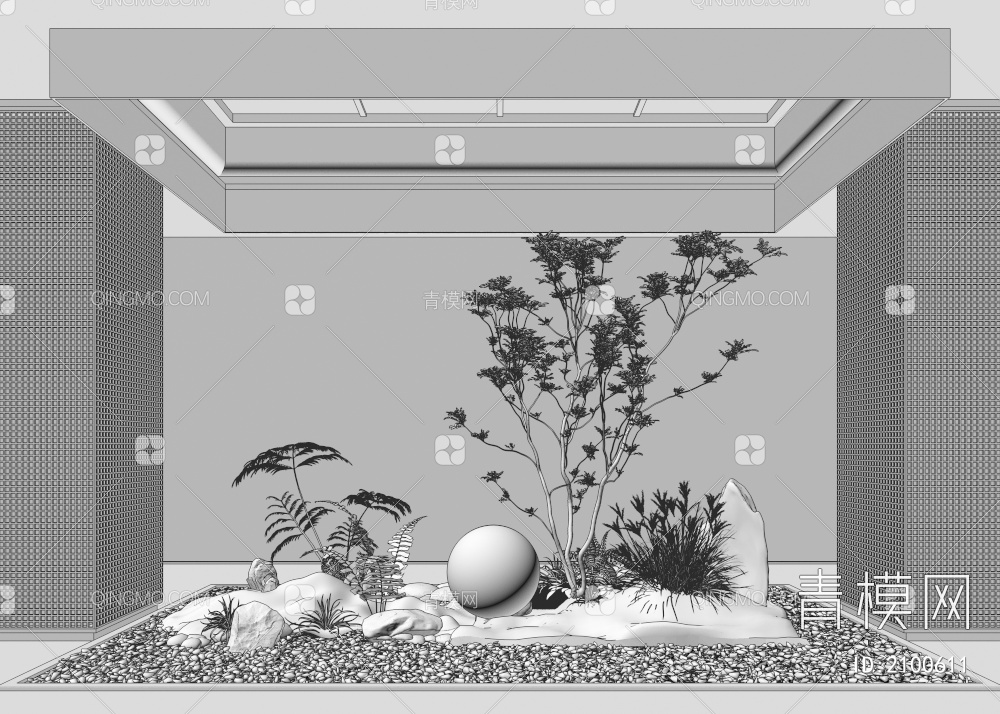 室内景观造景 石头 苔藓植物3D模型下载【ID:2100611】
