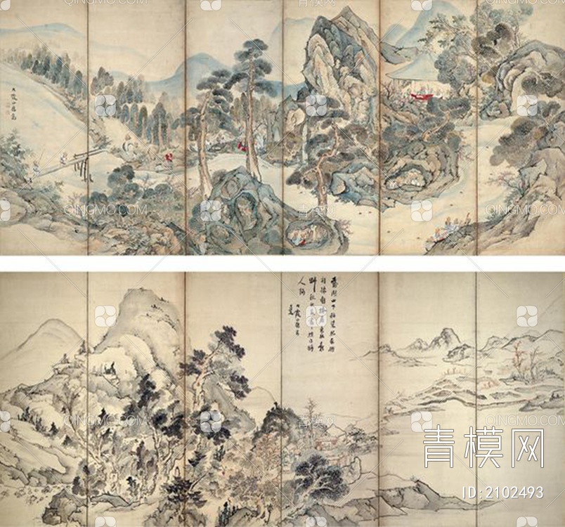 中式山水国画挂画壁纸壁画贴图下载【ID:2102493】