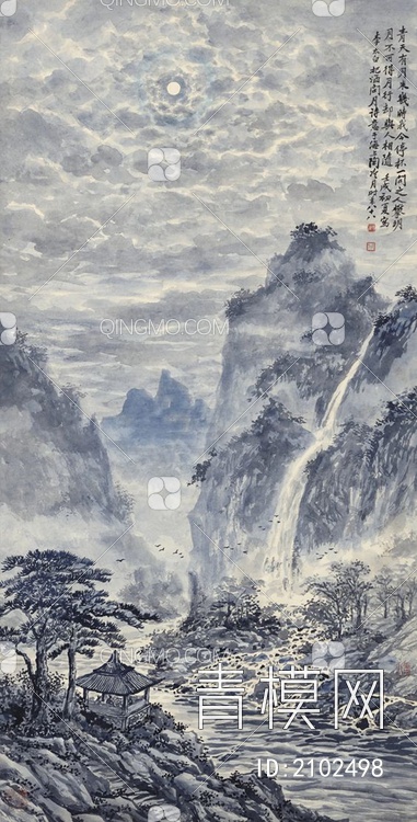 中式山水国画挂画壁纸壁画贴图下载【ID:2102498】