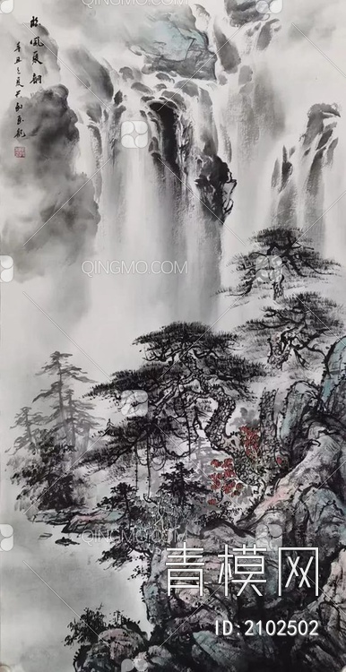 中式山水国画挂画壁纸壁画贴图下载【ID:2102502】