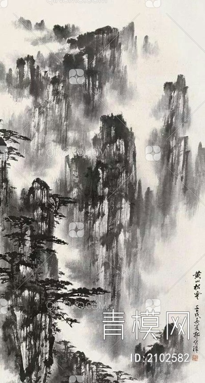 中式山水国画挂画壁纸壁画贴图下载【ID:2102582】