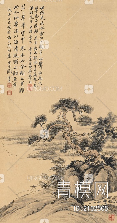 中式山水国画挂画壁纸壁画贴图下载【ID:2102505】