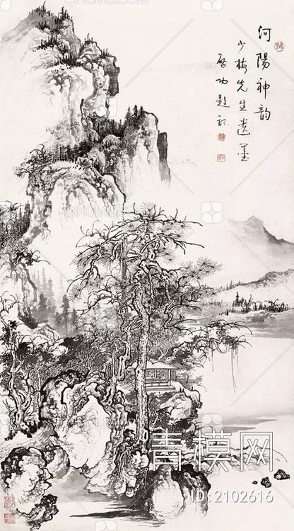中式山水国画挂画新中式装饰画壁纸壁画 (22)贴图下载【ID:2102616】