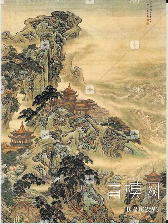 中式山水国画挂画新中式装饰画壁纸壁画 (22)贴图下载【ID:2102593】
