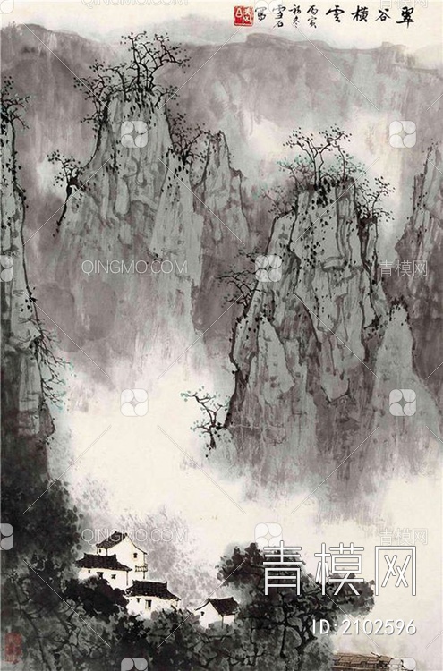 中式山水国画挂画新中式装饰画壁纸壁画 (22)贴图下载【ID:2102596】