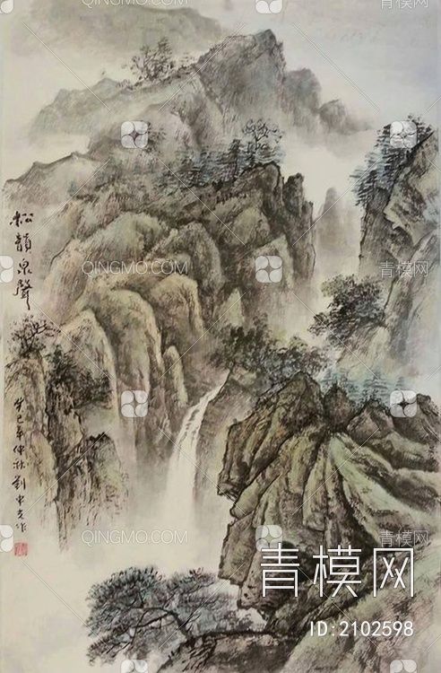 中式山水国画挂画新中式装饰画壁纸壁画 (22)贴图下载【ID:2102598】