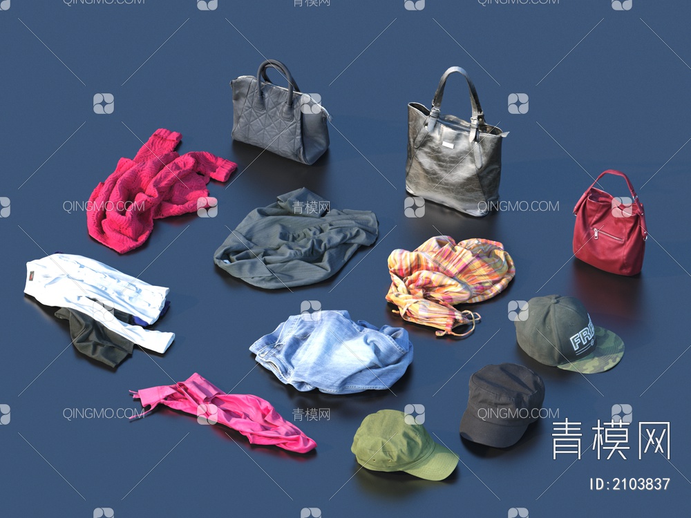 包 女士包 手提袋 衣服 服装 帽子3D模型下载【ID:2103837】