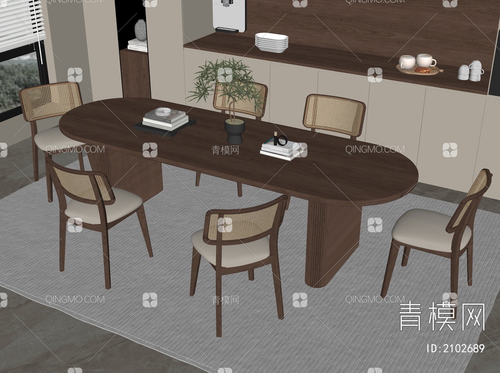 中古风餐桌椅组合SU模型下载【ID:2102689】
