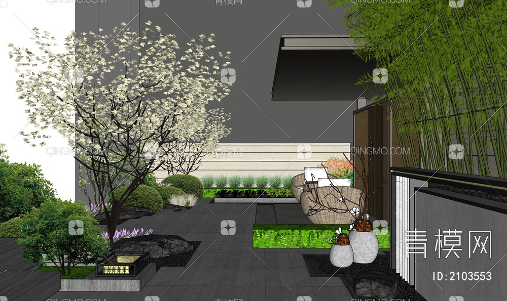 花园景观 庭院景观SU模型下载【ID:2103553】