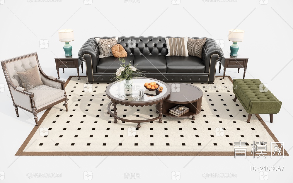 沙发茶几组合 休闲椅 茶几3D模型下载【ID:2103067】