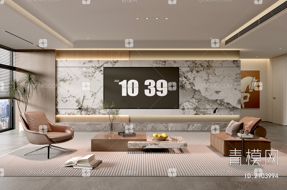 家居客厅 电视背景墙 客厅 茶几组合 沙发 电视柜 极简客厅3D模型下载【ID:2103994】