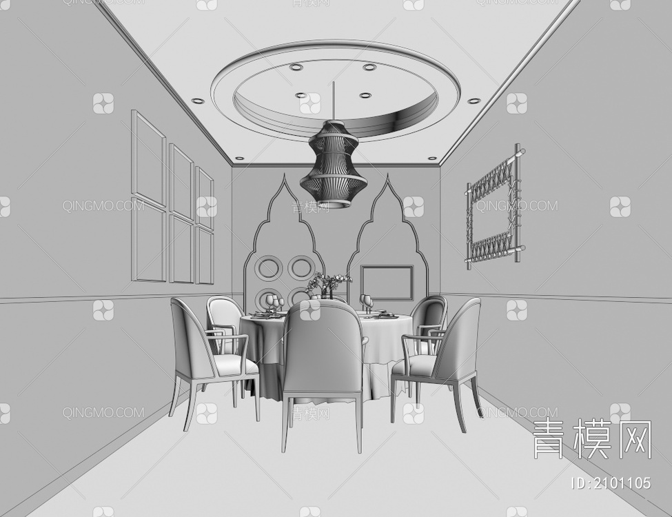 包间  名族风餐厅  特色餐厅3D模型下载【ID:2101105】