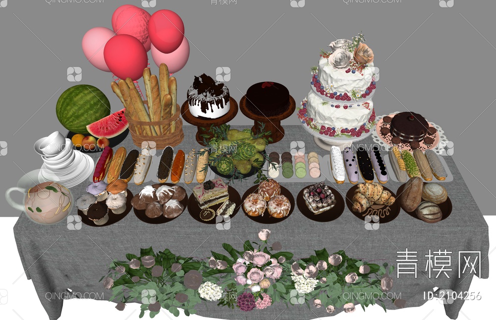 蛋糕面包组合SU模型下载【ID:2104256】
