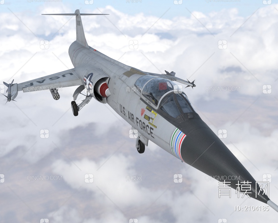 超音速F104战斗机4套涂装3D模型下载【ID:2104185】