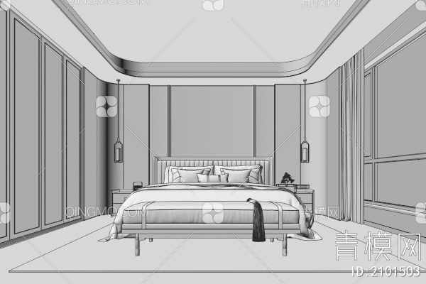 卧室 床头背景墙3D模型下载【ID:2101503】