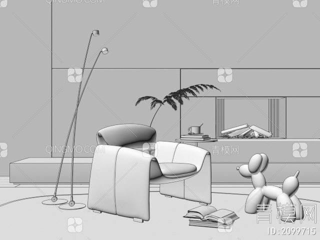 单人沙发 休闲椅 落地灯3D模型下载【ID:2099715】