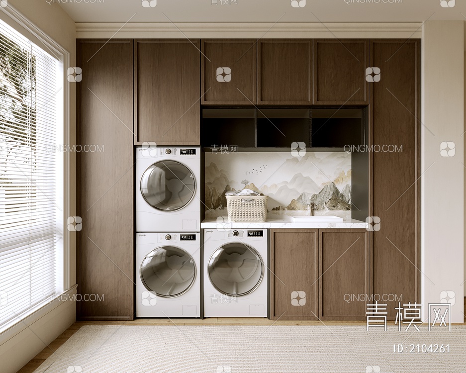 阳台洗衣机柜 一体化洗衣机烘干机3D模型下载【ID:2104261】