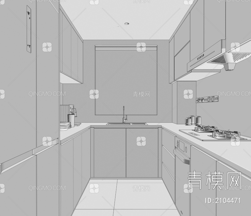 厨房 橱柜 集成灶 烤箱 蒸箱 油烟机 奶油风厨房 冰箱3D模型下载【ID:2104471】