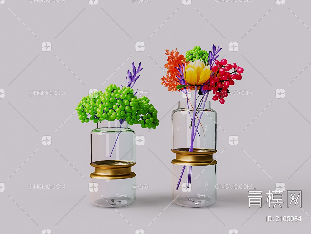 花瓶 花 玻璃花瓶 水生植物3D模型下载【ID:2105084】