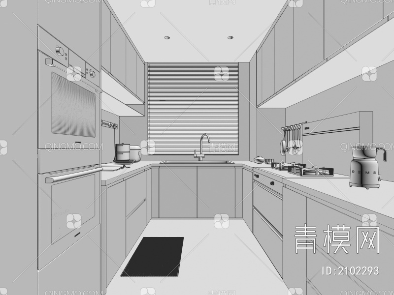 厨房 橱柜 集成灶 烤箱 蒸箱 水槽 奶油风厨房 洗衣柜3D模型下载【ID:2102293】