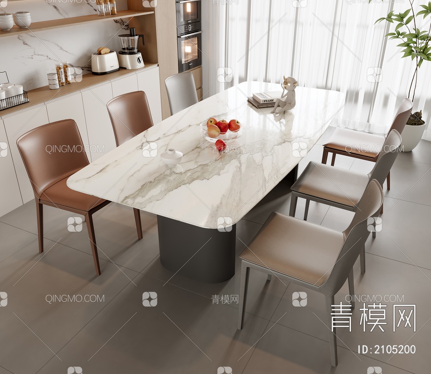 餐桌椅组合SU模型下载【ID:2105200】