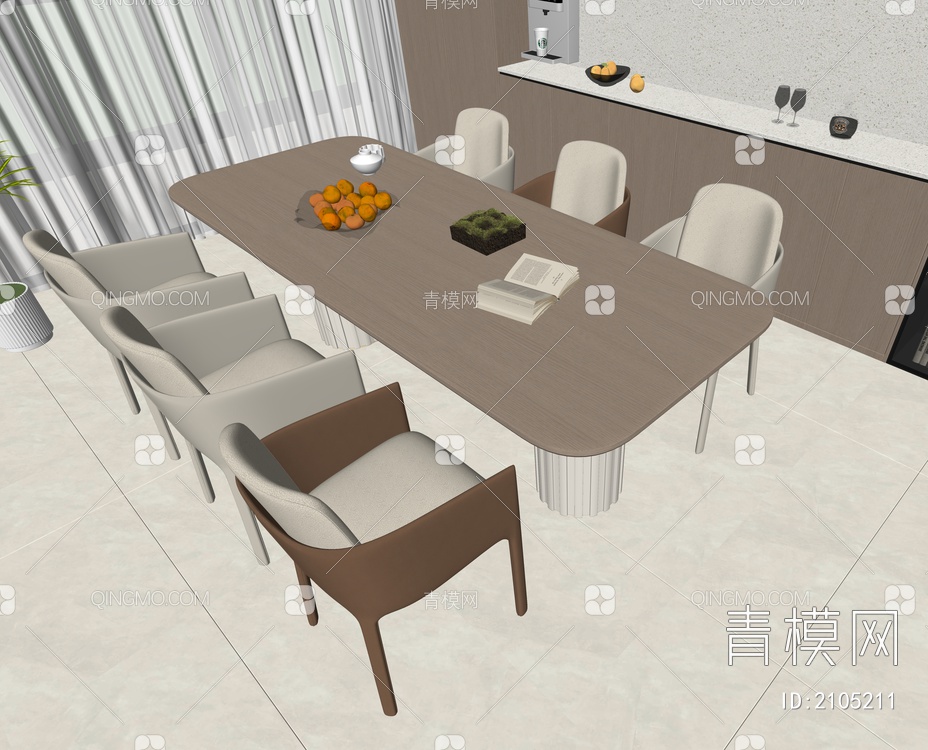 餐桌椅组合SU模型下载【ID:2105211】