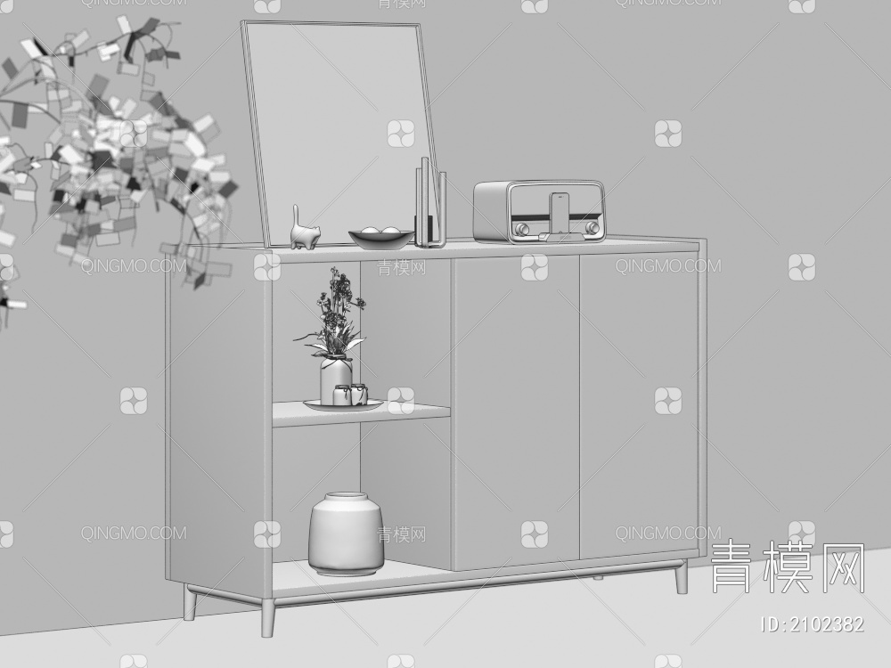玄关柜，置物柜3D模型下载【ID:2102382】