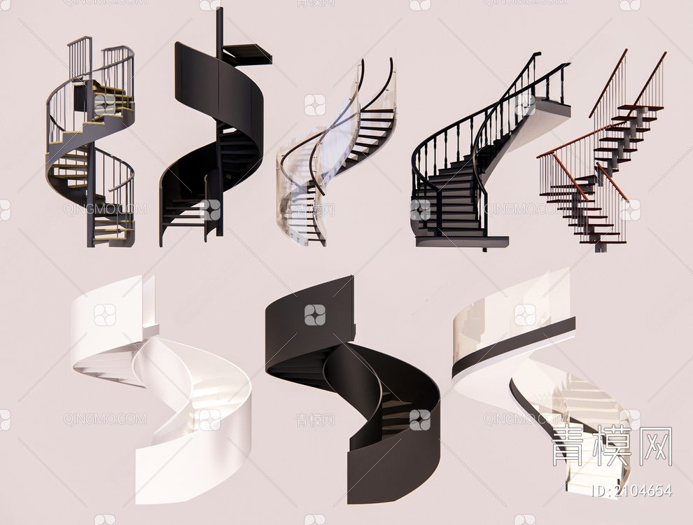 旋转楼梯组合3D模型下载【ID:2104654】