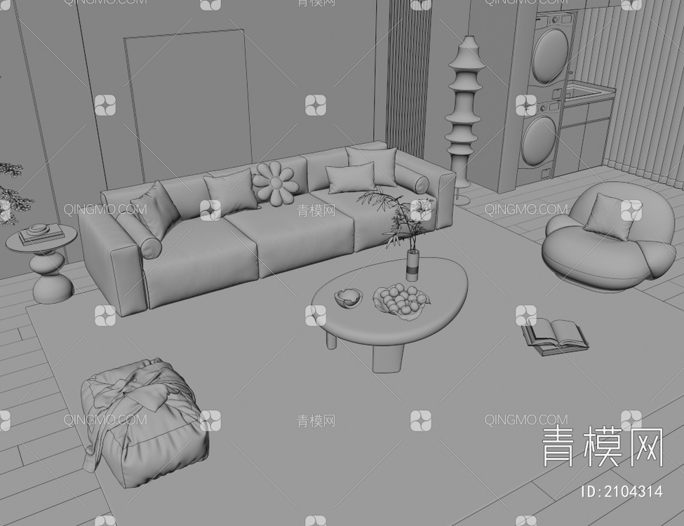 沙发茶几组合3D模型下载【ID:2104314】