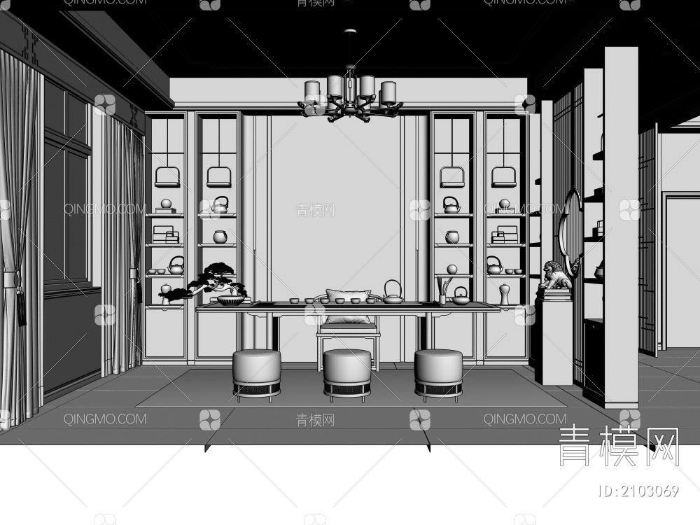 客厅 茶室 入户门3D模型下载【ID:2103069】