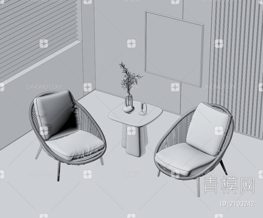 单椅 边几组合3D模型下载【ID:2103242】