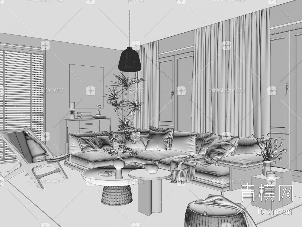 客厅 大平层 别墅客厅 沙发茶几组合 木沙发 三人沙发 休闲椅3D模型下载【ID:2101201】