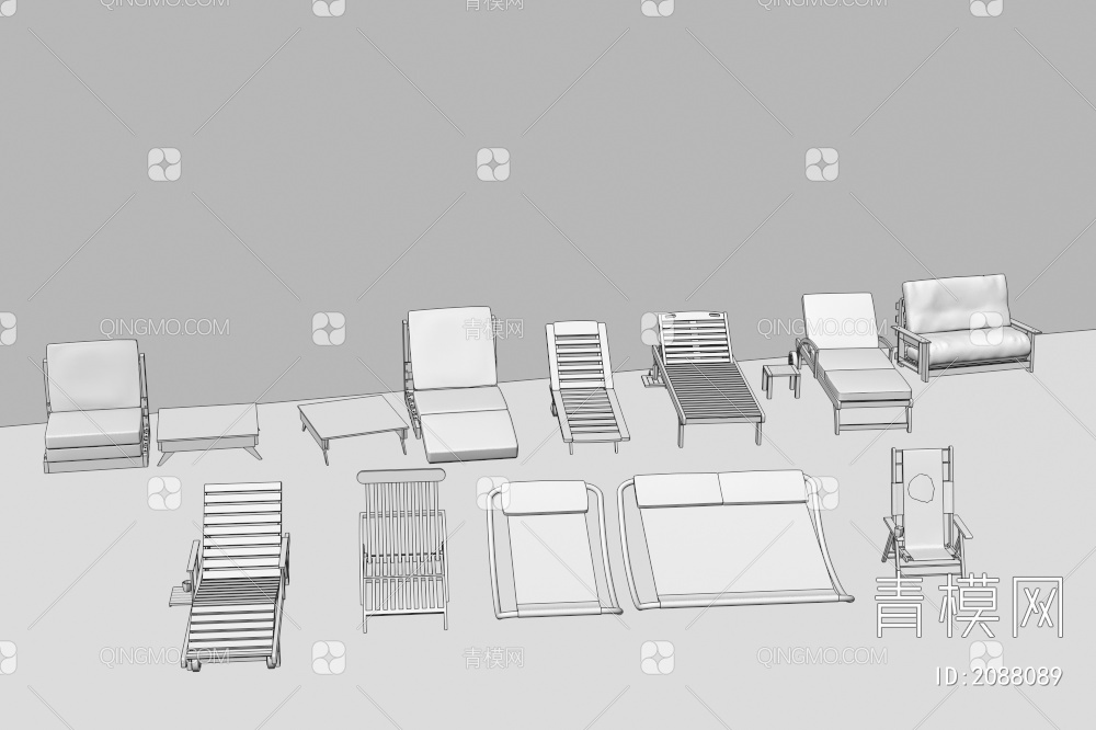 户外躺椅 庭院躺椅 木制躺椅3D模型下载【ID:2088089】