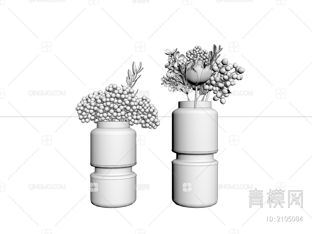 花瓶 花 玻璃花瓶 水生植物3D模型下载【ID:2105084】