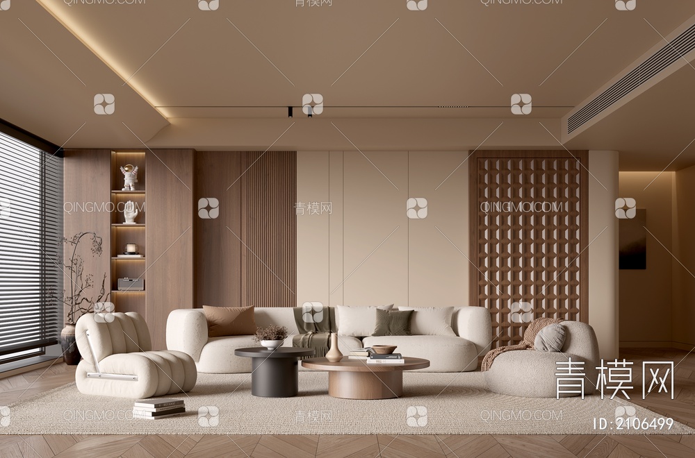 客厅 沙发茶几组合 休闲沙发椅 饰品摆件 背景墙3D模型下载【ID:2106499】