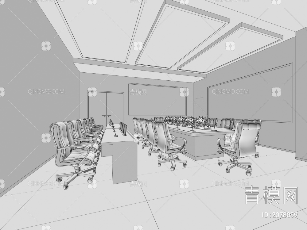 会议室 控制室 指挥室 观察室 小型会议室 会议桌 办公椅 报告室3D模型下载【ID:2078059】