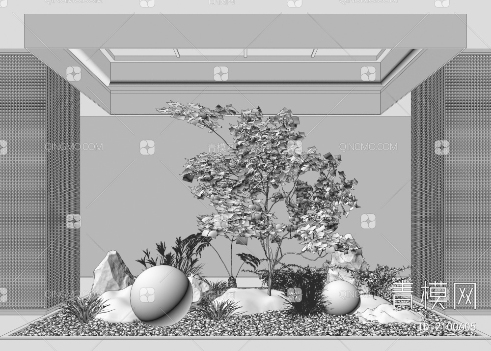 室内景观造景 石头 苔藓植物3D模型下载【ID:2100605】